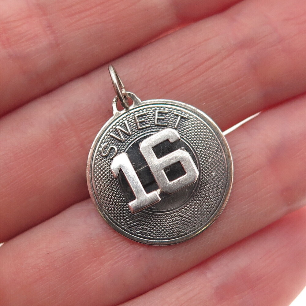 Beau 925 Sterling Silver Vintage Sweet 16 Oxidized Charm Pendant
